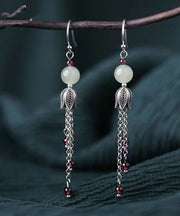 Boutique Jade Tassel Patchwork Silver Drop Earrings