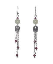 Boutique Jade Tassel Patchwork Silver Drop Earrings