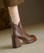 Boutique Khaki Ankle Boots Chunky Sheepskin Zippered