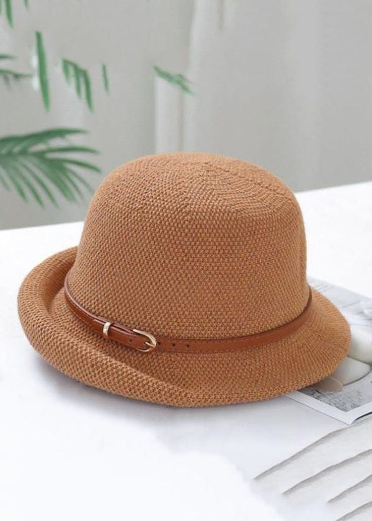 Boutique Khaki Leather Belt Linen Bucket Hat