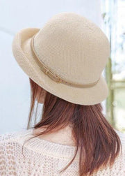 Boutique Khaki Leather Belt Linen Bucket Hat