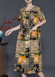 Boutique Khaki Oversized Print Chiffon Holiday Dress Summer