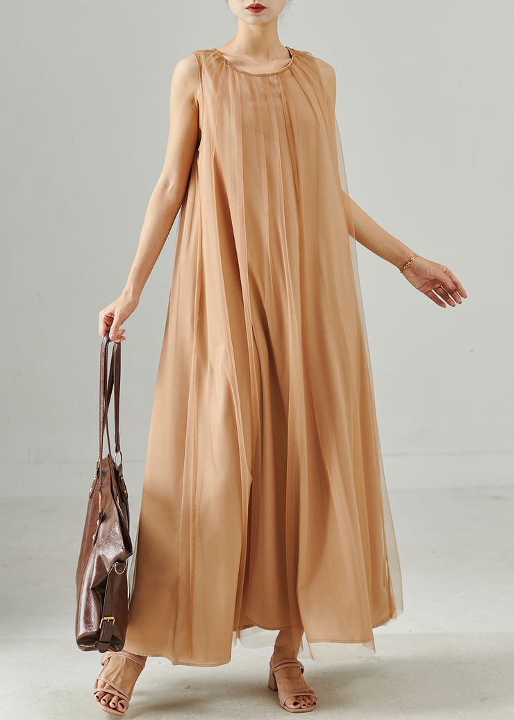 Boutique Khaki Oversized Tulle Long Dresses Summer