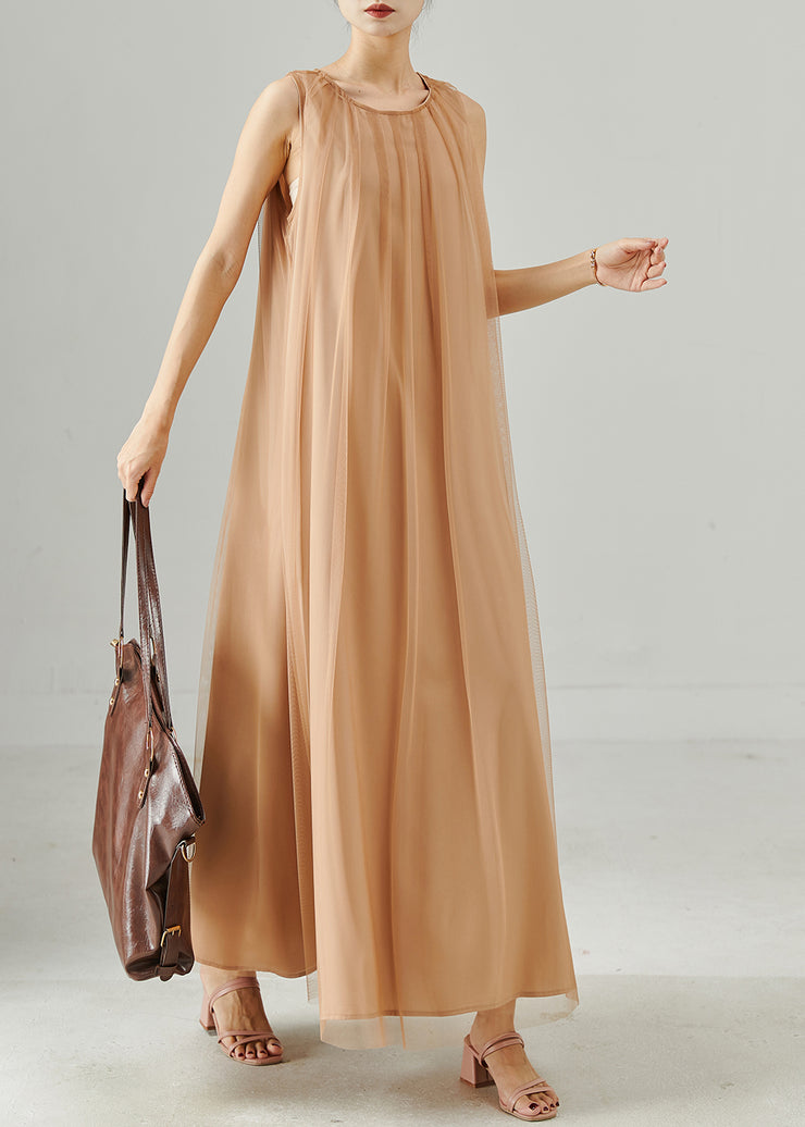 Boutique Khaki Oversized Tulle Long Dresses Summer