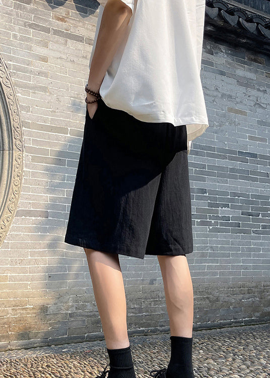 Boutique Khaki Pockets Elastic Waist Ice Silk Mens Shorts Summer