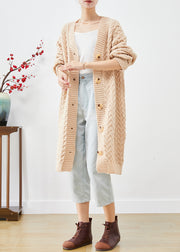 Boutique Khaki Thick Cable Knit Loose Cardigan Spring