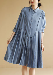 Boutique Light Blue Peter Pan Collar Chiffon Pleated Dress Long Sleeve