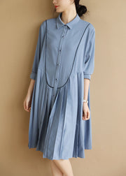 Boutique Light Blue Peter Pan Collar Chiffon Pleated Dress Long Sleeve