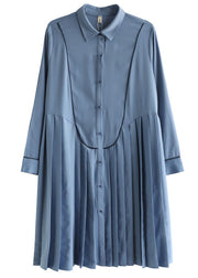 Boutique Light Blue Peter Pan Collar Chiffon Pleated Dress Long Sleeve