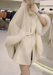 Boutique Light Camel Fur Collar Patchwork Cape Coat Winter