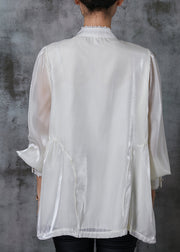 Boutique Milk White Sequins Chiffon Oriental Shirts Summer