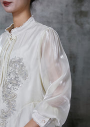 Boutique Milk White Sequins Chiffon Oriental Shirts Summer