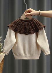 Boutique Mulberry Patchwork Hollow Out Cotton Knit Kids Sweater Spring