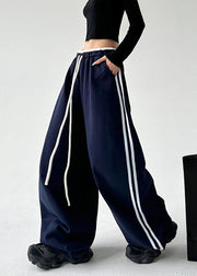 Boutique Navy Blue Drawstring Elastic Waist Wide Leg Pants Spring