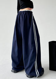 Boutique Navy Blue Drawstring Elastic Waist Wide Leg Pants Spring