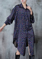 Boutique Navy Oversized Print Silk Shift Dress Spring