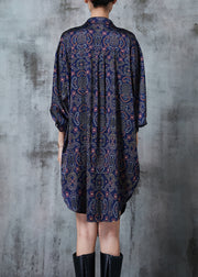 Boutique Navy Oversized Print Silk Shift Dress Spring