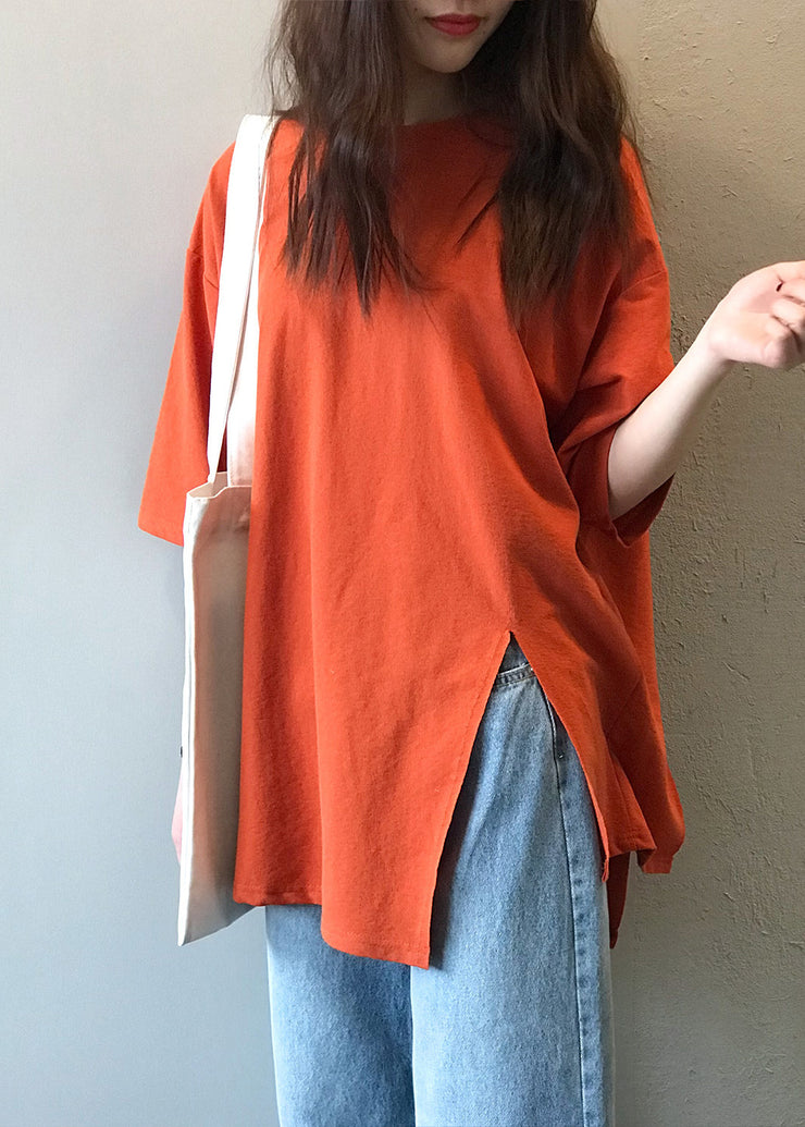 Boutique Orange O Neck Cotton T Shirts Top Summer