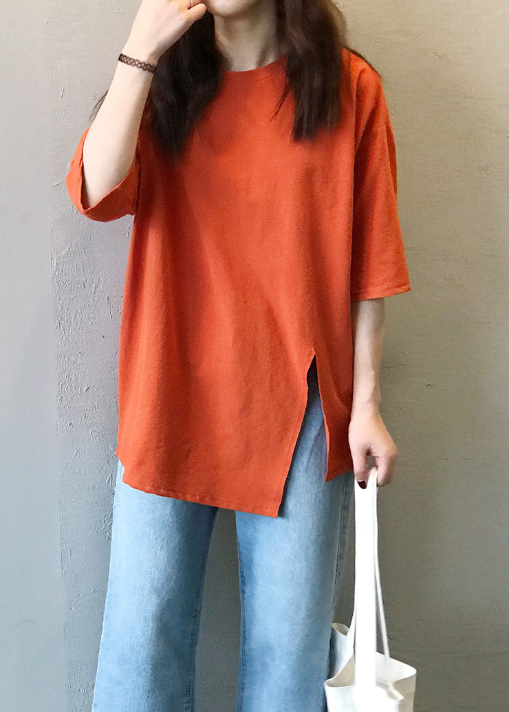 Boutique Orange O Neck Cotton T Shirts Top Summer