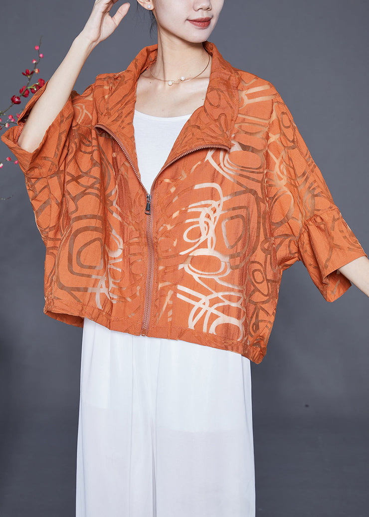 Boutique Orange Oversized Hollow Out Cotton Coat Batwing Sleeve