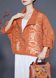 Boutique Orange Oversized Hollow Out Cotton Coat Batwing Sleeve