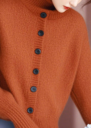 Boutique Orange Stand Collar Button Knit Cardigans Spring