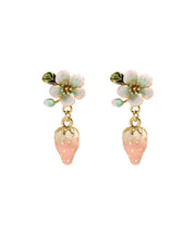 Boutique Pink Alloy Inlaid Oil Drip Floral Strawberry Drop Earrings