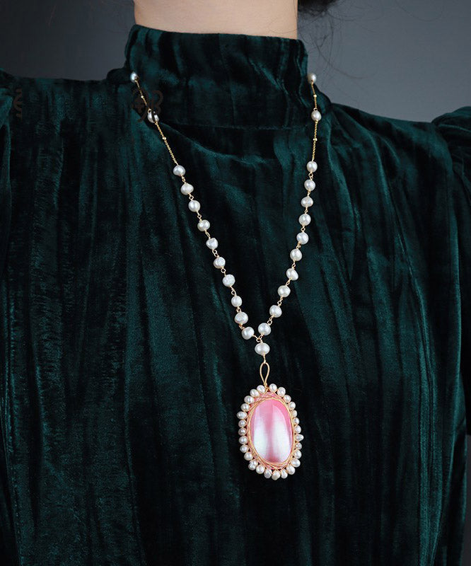 Boutique Pink Asymmetricar Pearl Shell Flower Pendant Necklace