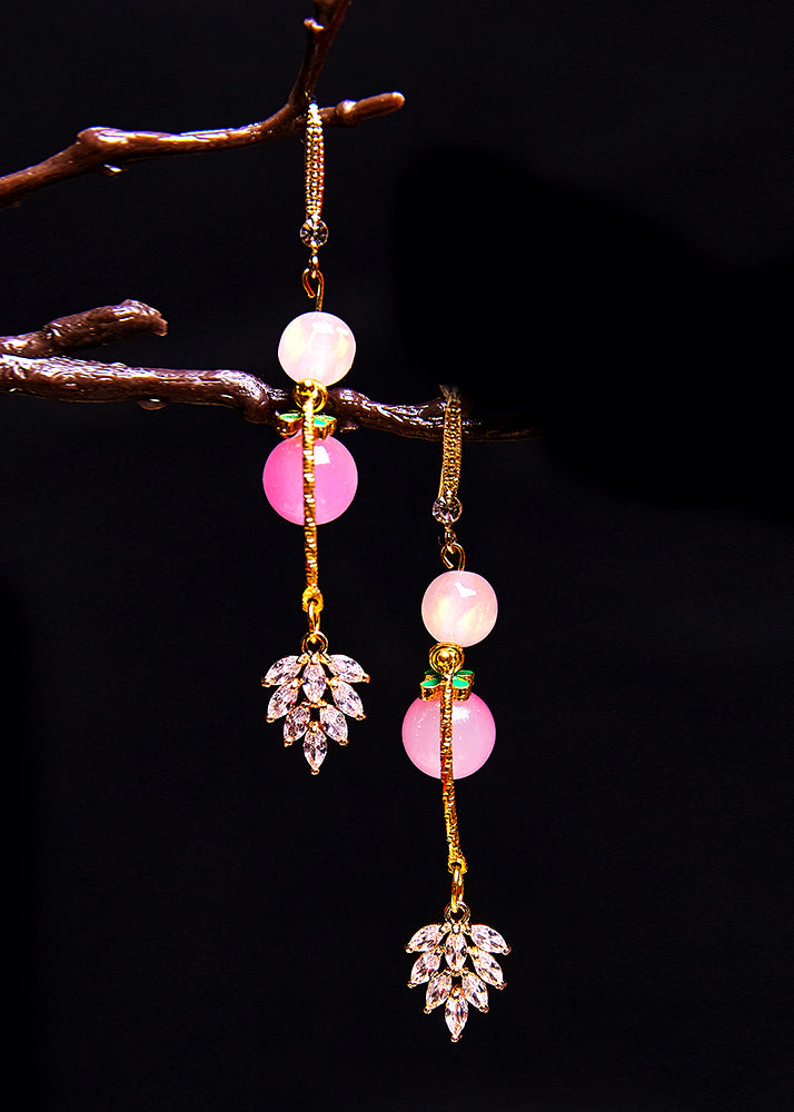 Boutique Pink Beads Zircon Drop Earrings