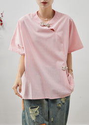 Boutique Pink Chinese Button Cotton Shirt Tops Summer