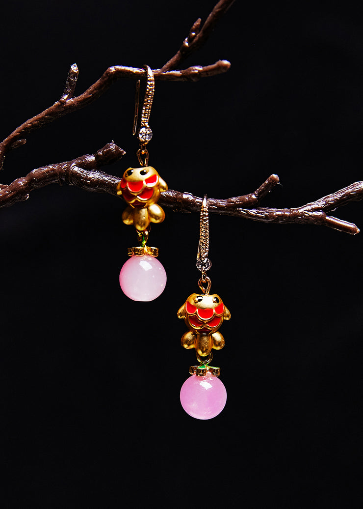 Boutique Pink Crystal Cute Dog Gilding Drop Earrings