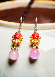 Boutique Pink Crystal Cute Dog Gilding Drop Earrings