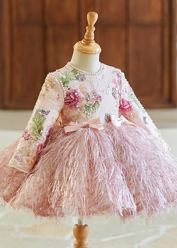 Boutique Pink Embroideried Sequins Kids Maxi Dress Spring