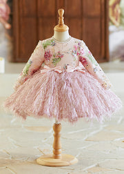 Boutique Pink Embroideried Sequins Kids Maxi Dress Spring