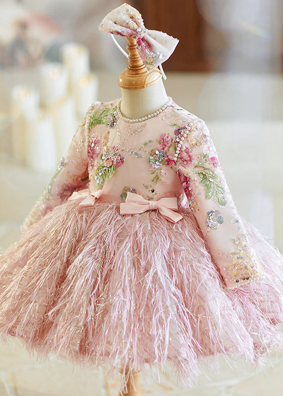 Boutique Pink Embroideried Sequins Kids Maxi Dress Spring