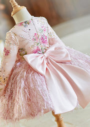 Boutique Pink Embroideried Sequins Kids Maxi Dress Spring