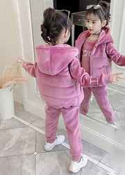 Boutique Pink Embroideried Tops And Pants Velour Girls Two Pieces Set Winter