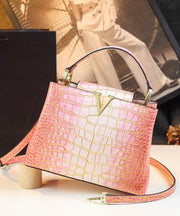 Boutique Pink Gradient Embossed Calf Leather Tote Handbag