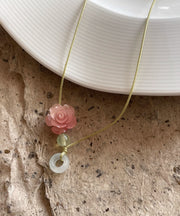 Boutique Pink Hand Woven Jade Lotus Pendant Necklace