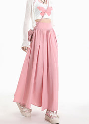 Boutique Pink High Waist Wrinkled Patchwork Cotton Skirts Summer