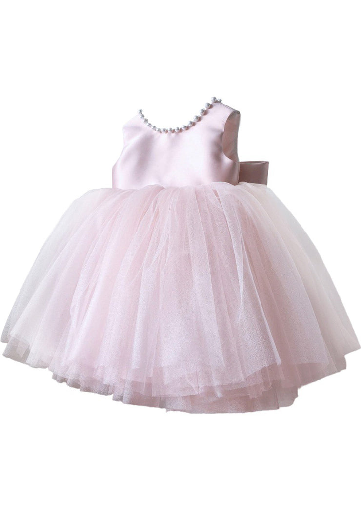 Boutique Pink Nail Bead Bow Tulle Kids Maxi Dresses Sleeveless