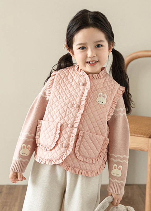 Boutique Pink O-Neck Embroideried Cotton Knit Girls Sweater Tops Spring