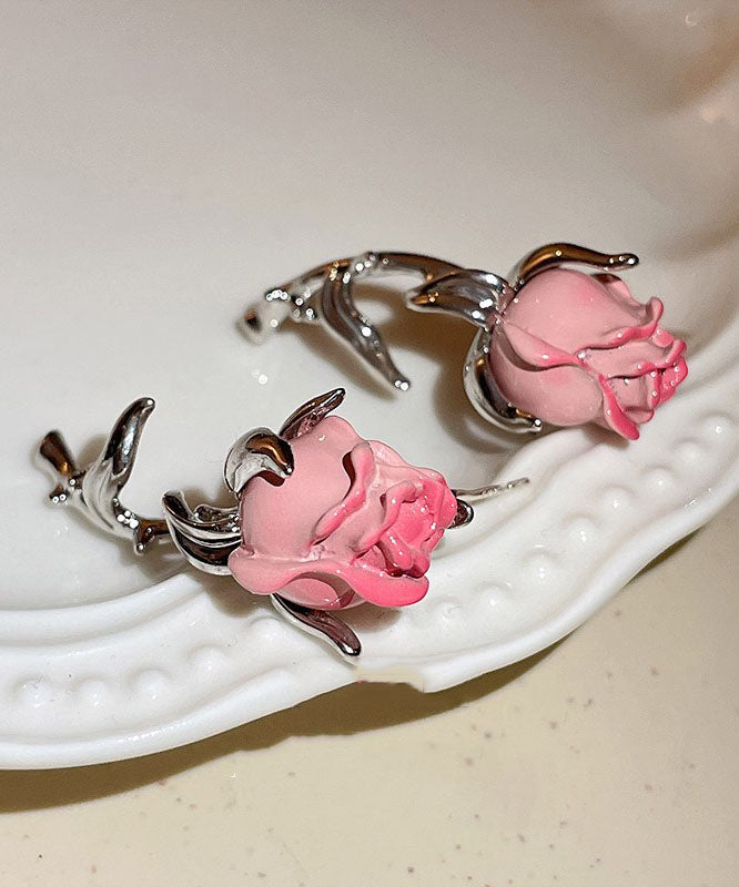 Boutique Pink Overgild Floral Drop Earrings