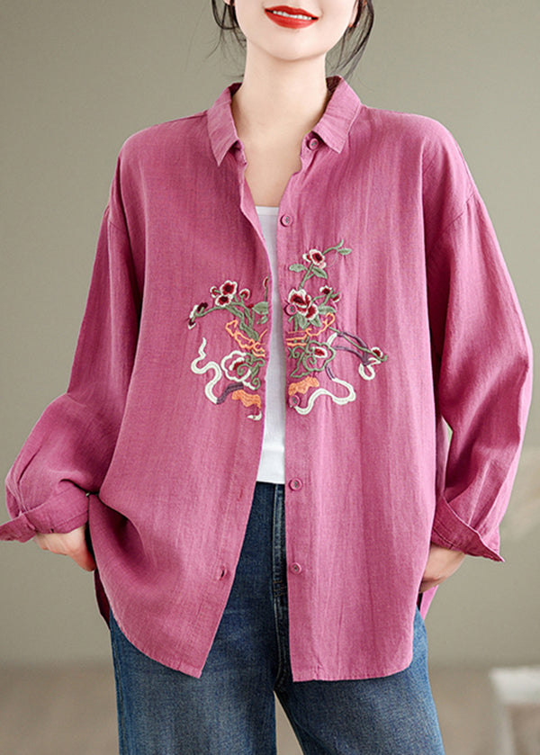 Boutique Pink Peter Pan Collar Embroidered Cotton Shirts Top Spring