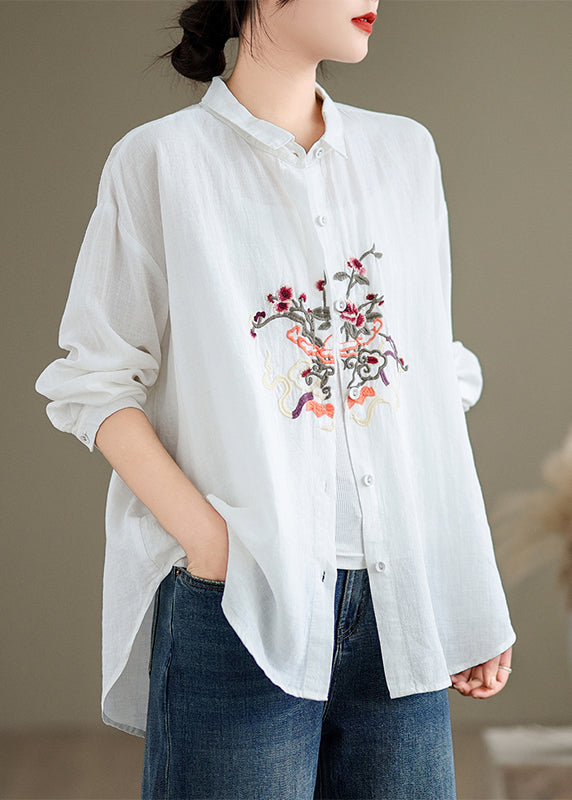 Boutique Pink Peter Pan Collar Embroidered Cotton Shirts Top Spring