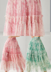 Boutique Pink Ruffled Print Chiffon Vacation Skirt Spring