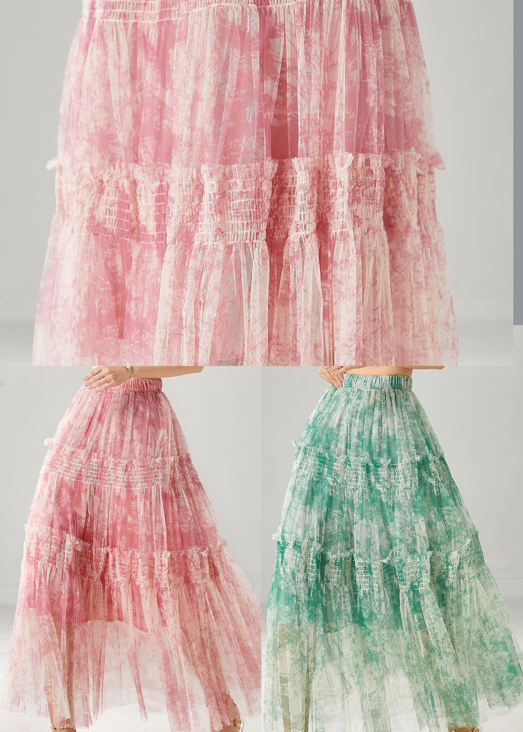 Boutique Pink Ruffled Print Chiffon Vacation Skirt Spring