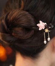 Boutique Pink Sandalwood Pearl Floral Tassel Hairpin