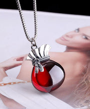 Boutique Pomegranate Red Sterling Silver Chalcedony Money Bag Pendant Necklace