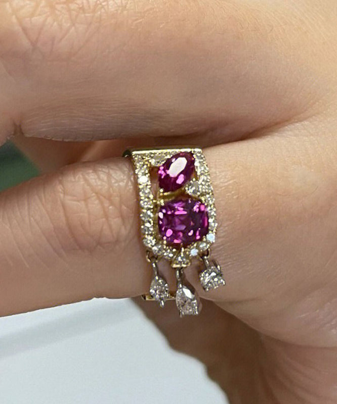 Boutique Purple Alloy Zircon Gem Stone Tassel Rings